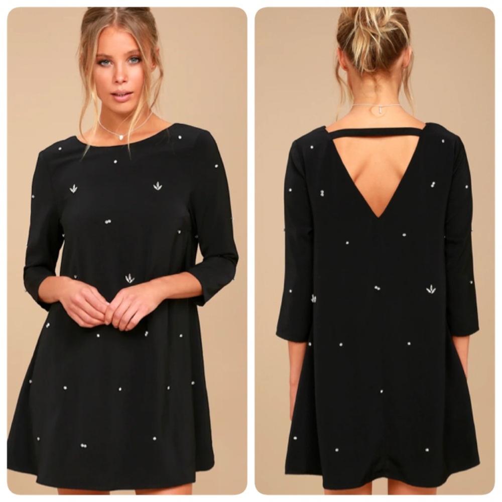 Lulu's So Precious Black Rhinestone Swing Dress NWT‎ Medium LD42042L